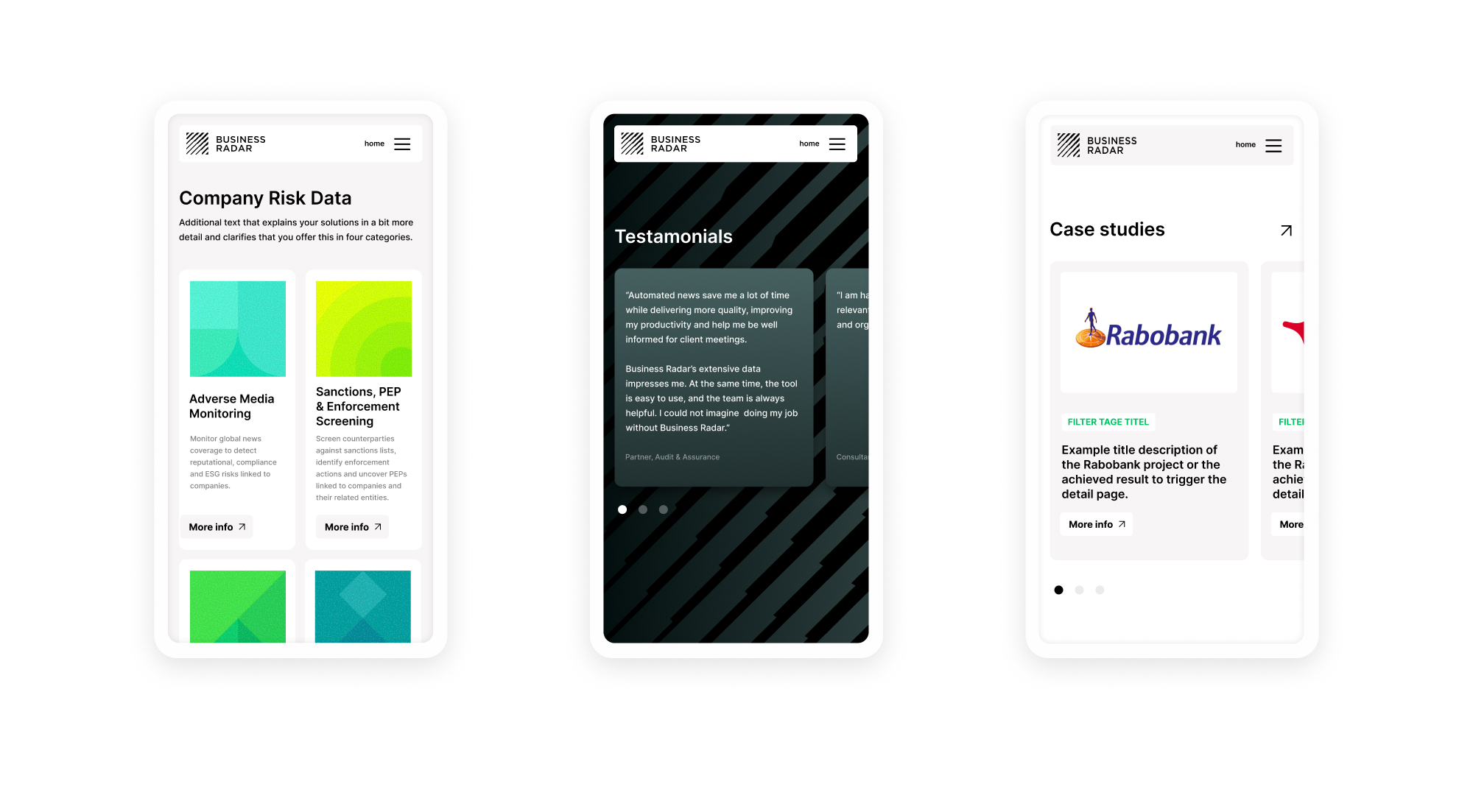 Webdesign uitwerking voor de nieuwe website van Business Radar 2